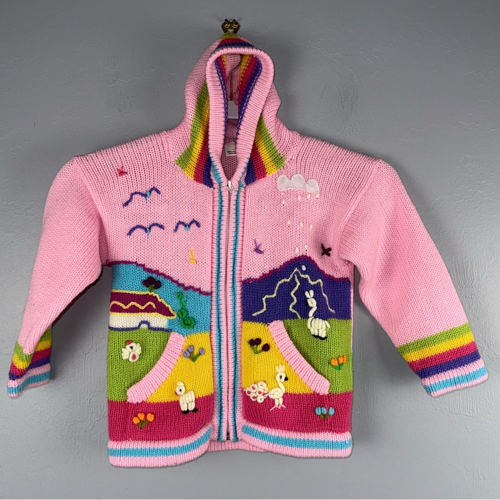 Isabella Mia Sweater Cardigan Girls 8 Made In Peru Multicolor Embroidered *READ